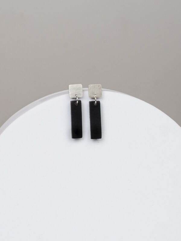 Pendientes plata cuadrada y rectángulo de cuero